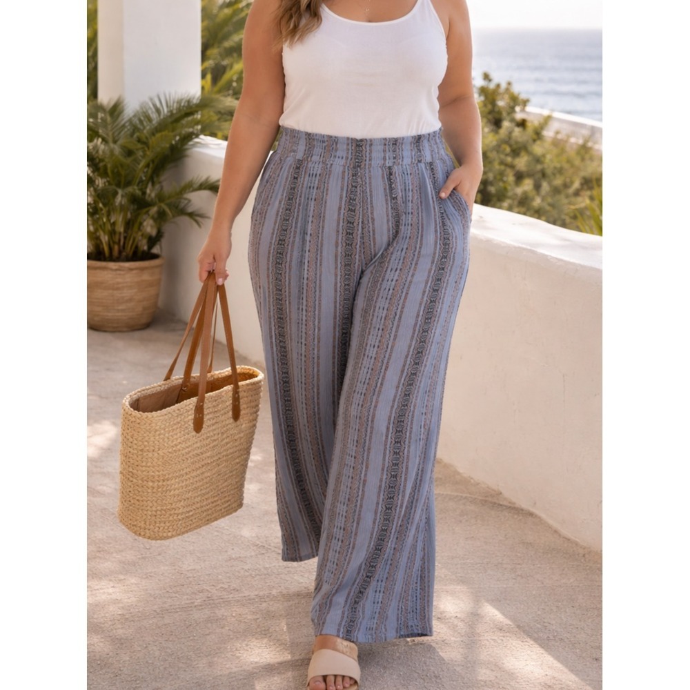 Kori America Womens Coastal Boho Summer Palazzo Pants Sz 2XL Resortwear Vacation